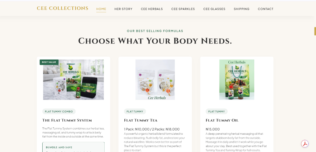 Cee Collections Flat Tummy Herbals Formula Catalog
