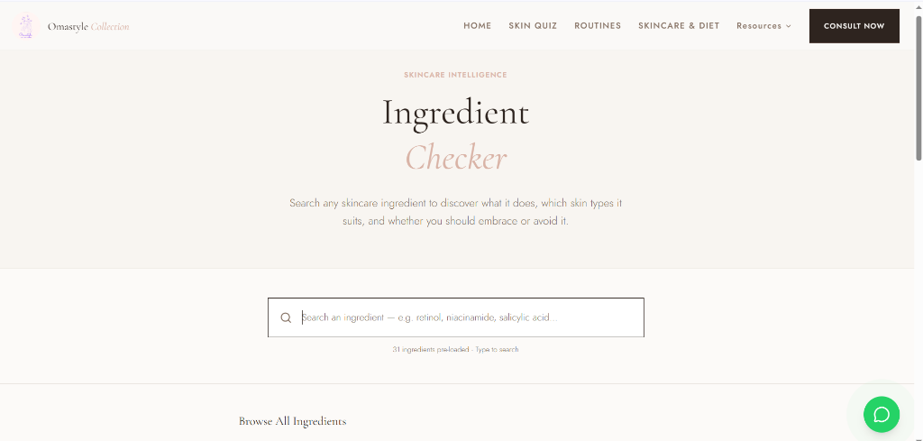 Omastyle Collection Ingredient Checker Tool