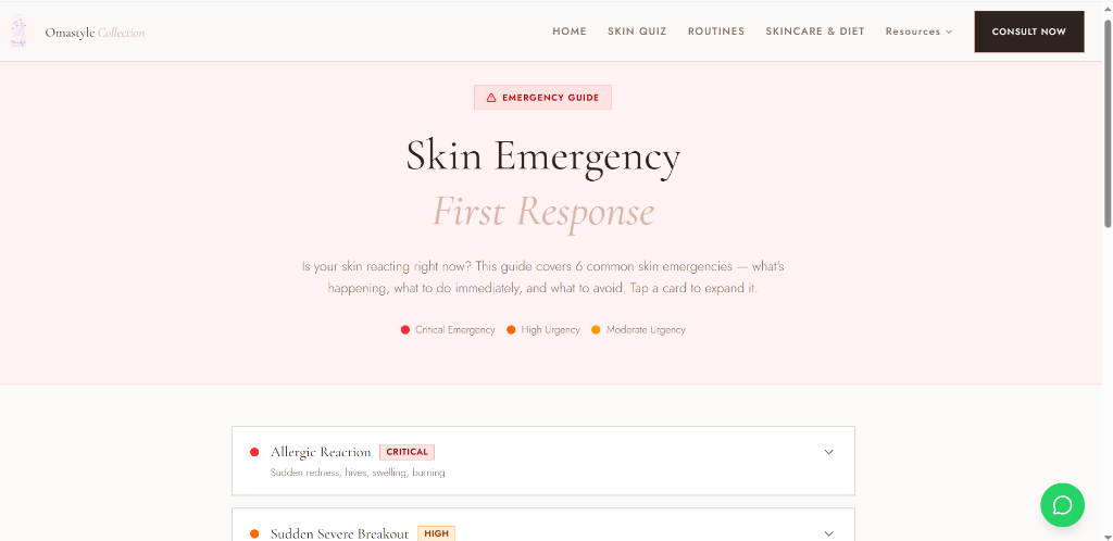 Omastyle Collection Skincare Emergency First Response Guide